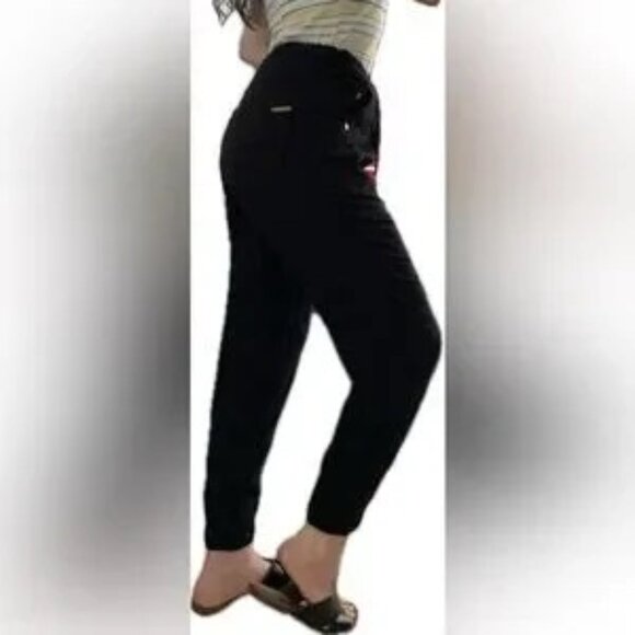 Michael Kors Black Cargo Pants with Gold Accoutrements, Shiny and Super Soft - Picture 8 of 13